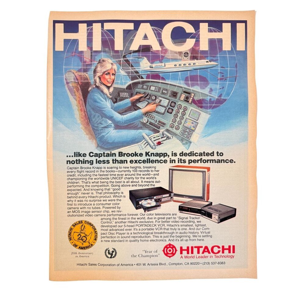 Vintage 1984 Hitachi Technology Captain Brooke Knapp Advertisement Print Ad